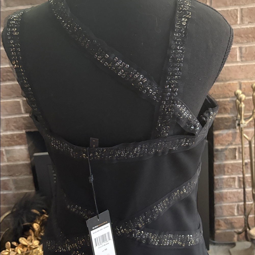BCBGMaxAzria Black Sequin-Strap Evening Gown - Picture 5 of 7